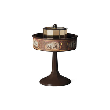 Decorative table with a cylindrical top and base on a white background